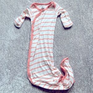 Copper Pearl newborn baby striped sleep dress sack bottom tie, snaps, peach pink